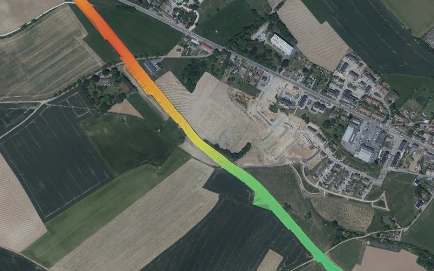 Wegtracé — Model op de luchtfoto